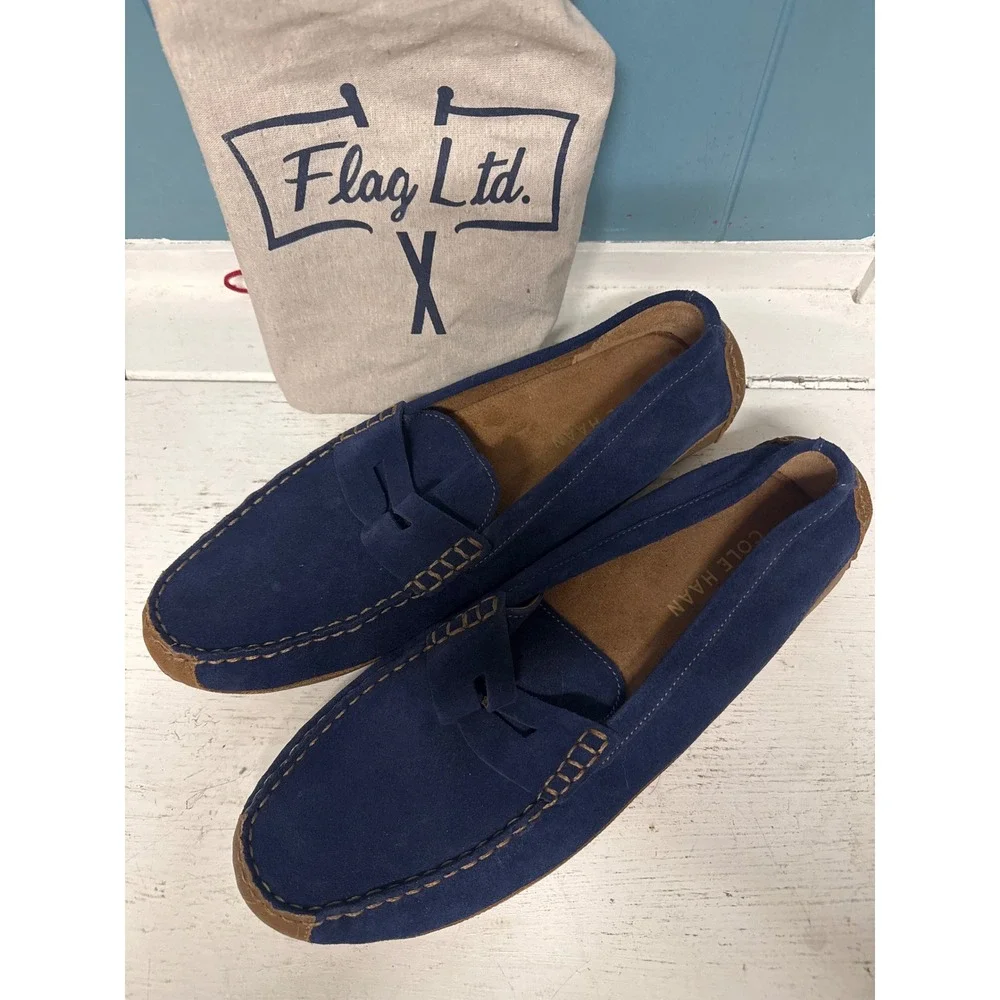 Cole Haan Mens Gunnison Driver Loafers Navy Blue Suede Penny Moccasins C30973 12